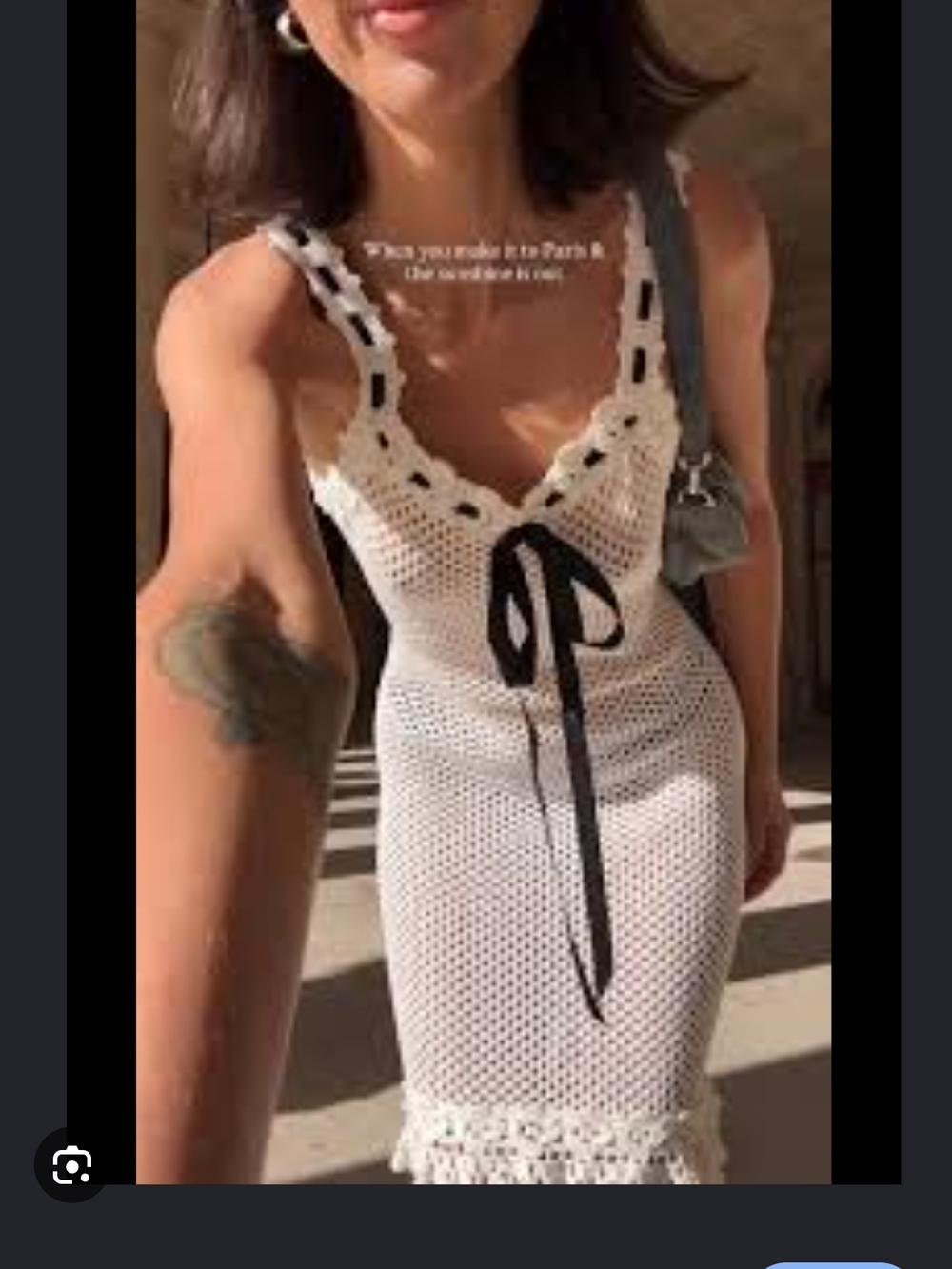 White Crochet Tank Dress with Black Tie Accent - Picture 3 of 7